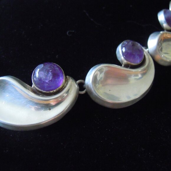 4 pc Antonio Pineda Taxco Silver 925 Comma Amethyst Necklace Bracelet Earrings - Picture 8 of 10